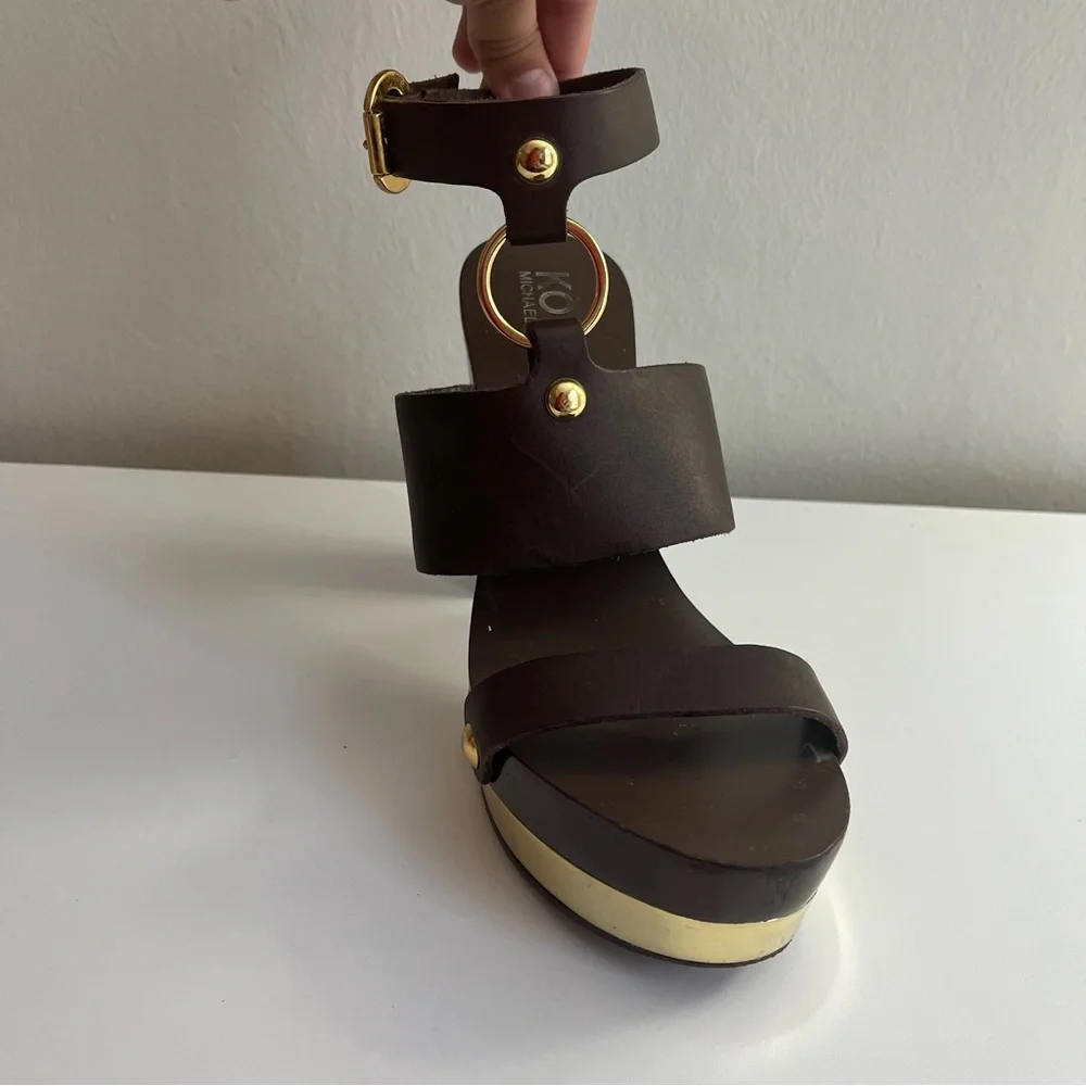 Michael Kors Brown Leather Platform Heel Sandals